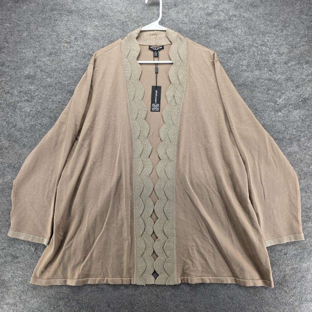 Cable & Gauge Cardigan Womens 3X Beige Open Front Dolman Sleeve Knit Lightweight